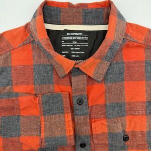 REI Cooperative Flannel Shirt Mens Large Orange Gray Buffalo Plaid Hiking Cotton
